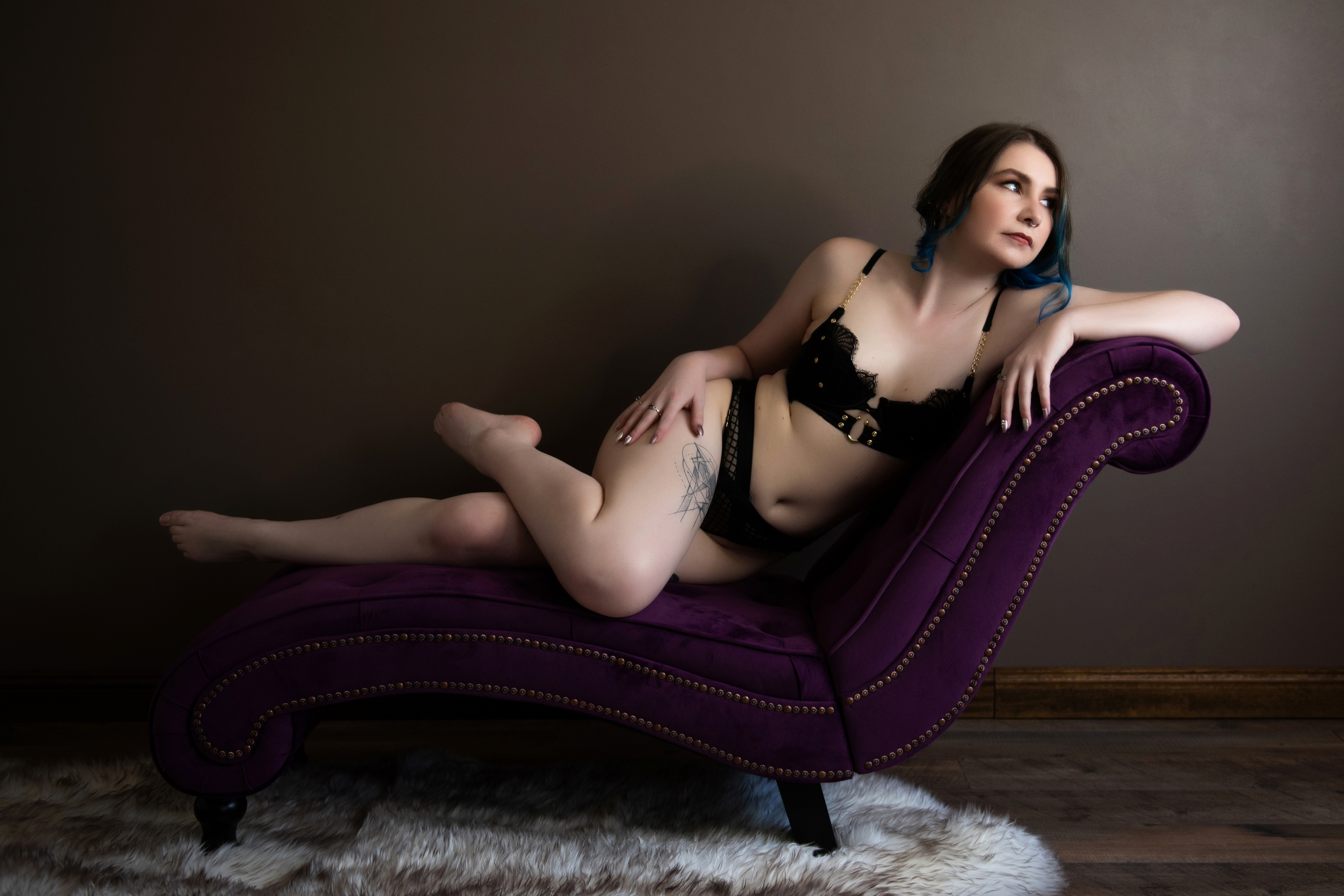 purple lounge rug black lingerie photoshoot Brisbane